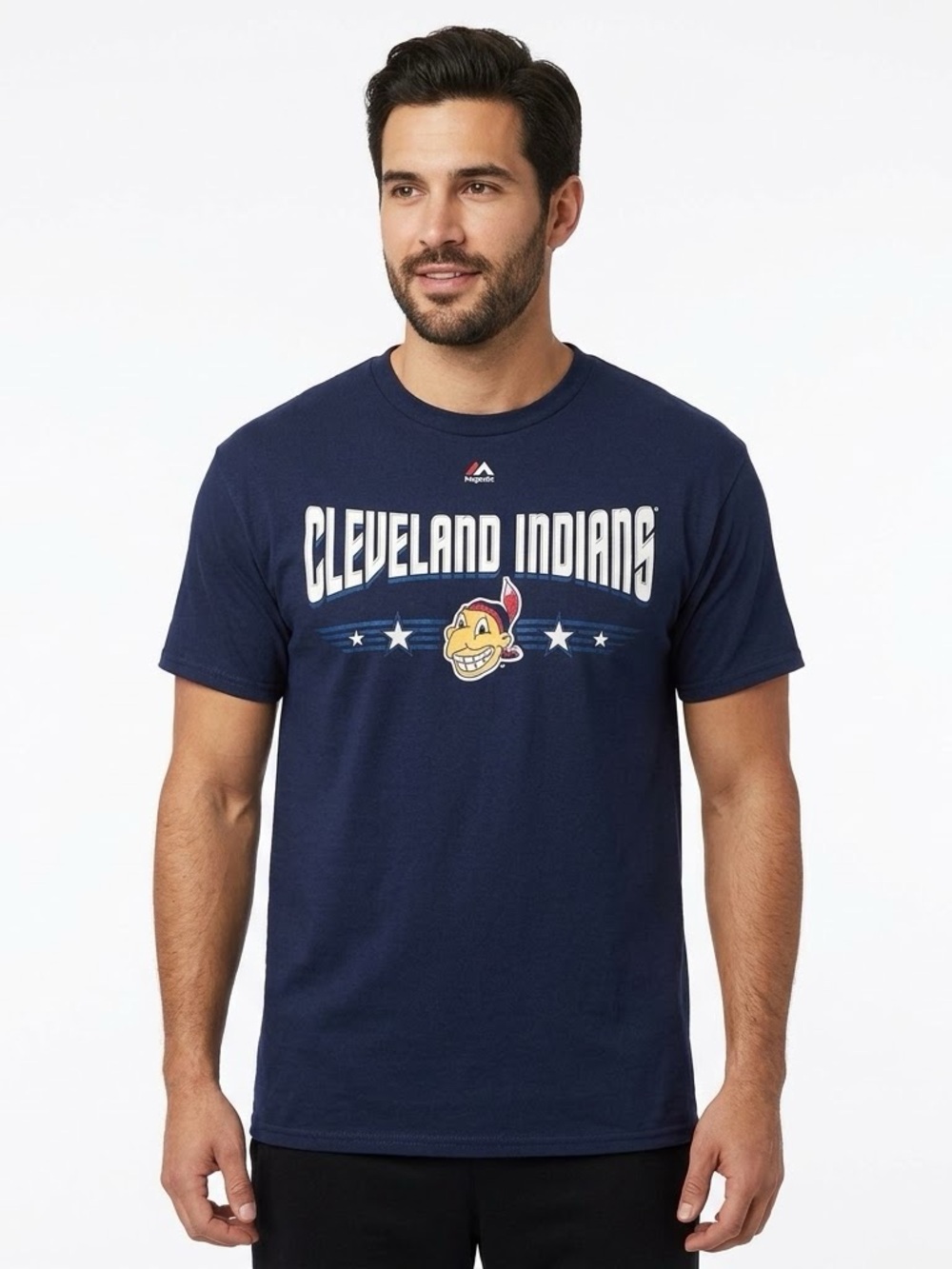 Vintage Majestic Cleveland Indians History T Shirt Medium Chief Wahoo Graphic